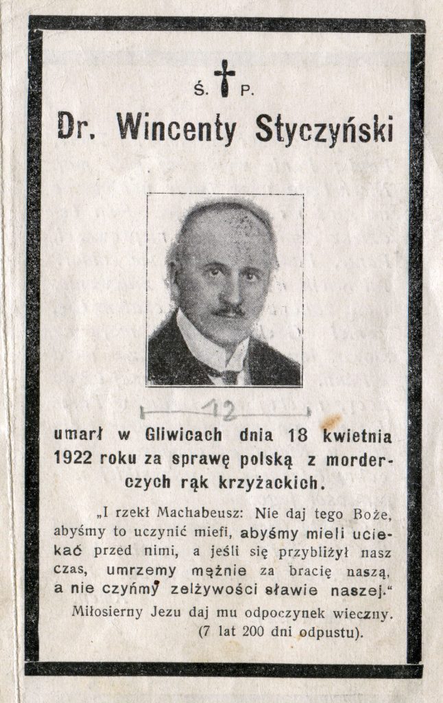 Nekrolog Wincentego Styczyńskiego / Muzeum w Gliwicach