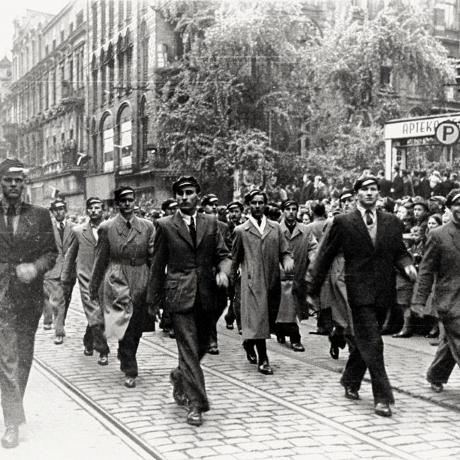 Studenci Politechniki Śląskiej na ul. Zwycięstwa podczas pochodu pierwszomajowego / Muzeum w Gliwicach
